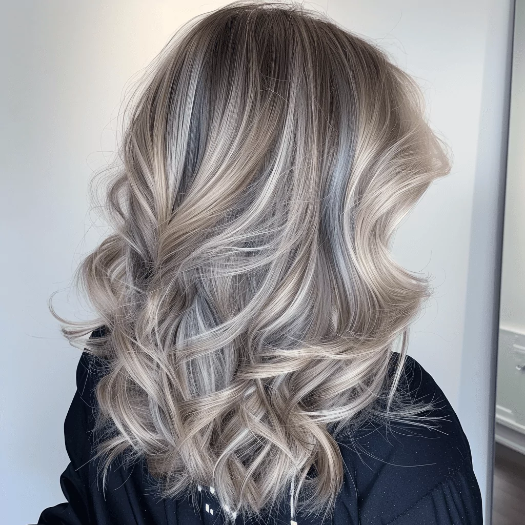 Balayage with Blonde and Gray Highlights