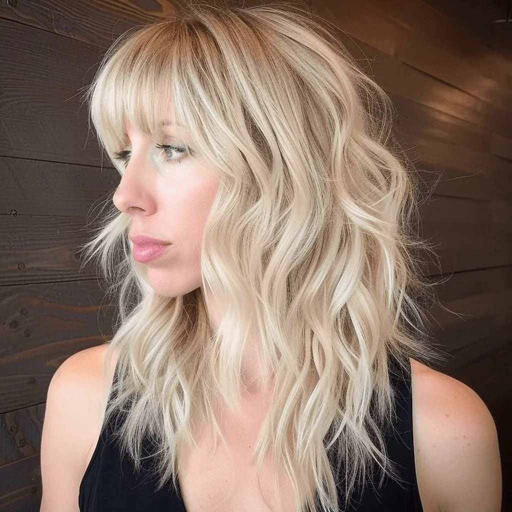 Blonde Layered Hairstyle With Bangs