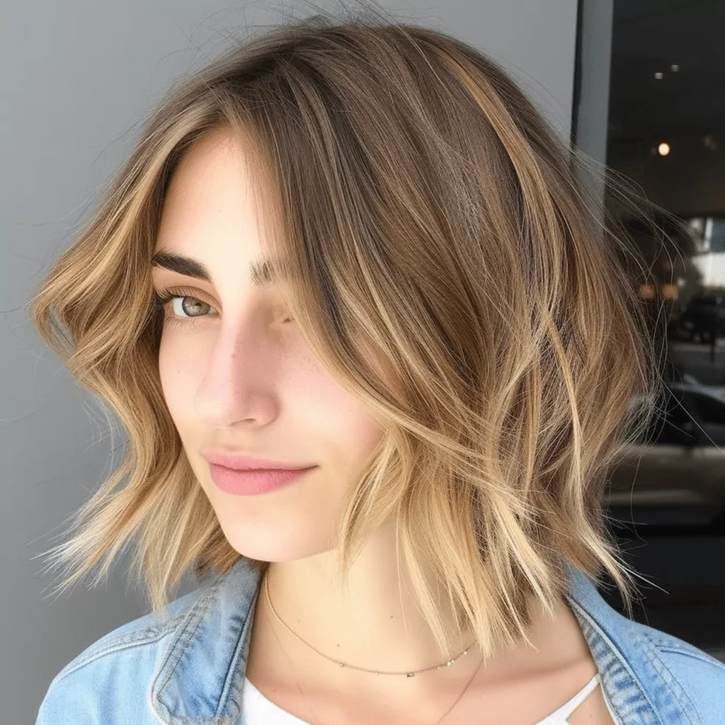Brown Shaggy Bob With Blonde Highlights