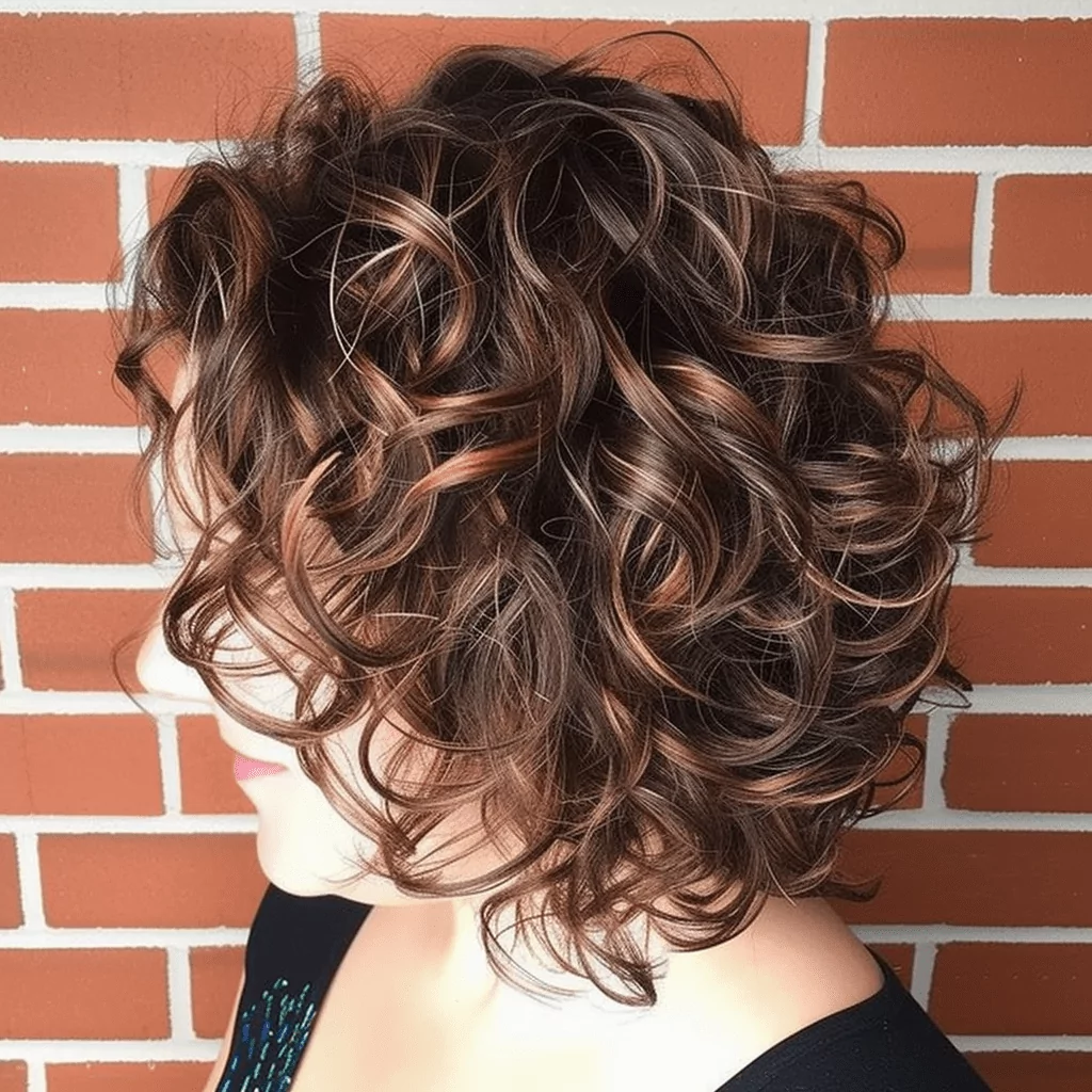 Brunette Angled Curly Bob Hairstyle