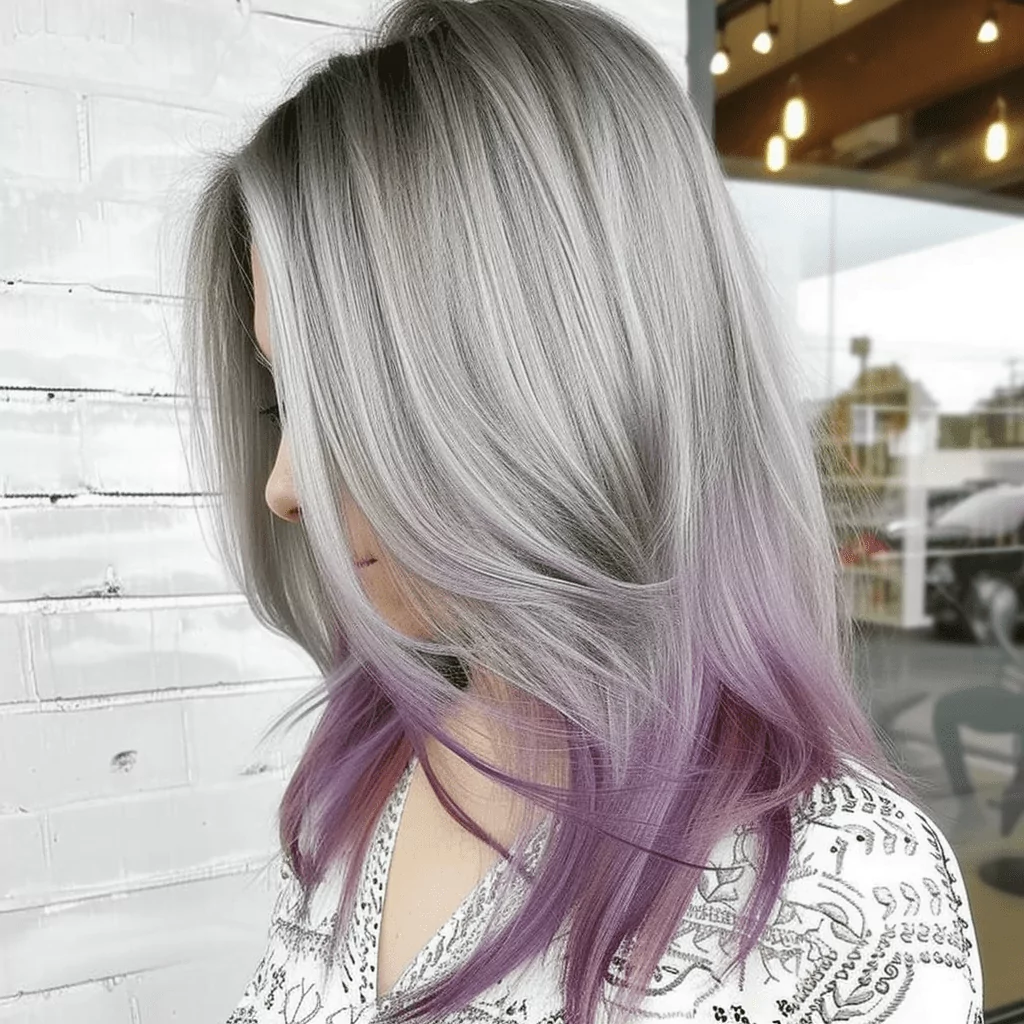 Gray Hair With Pastel Purple Highlights