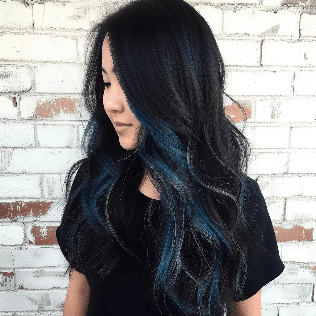 Long Black Hair With Blue Highlights