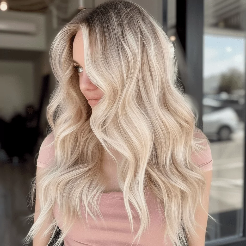 Long Blonde Hair with Shadow Roots
