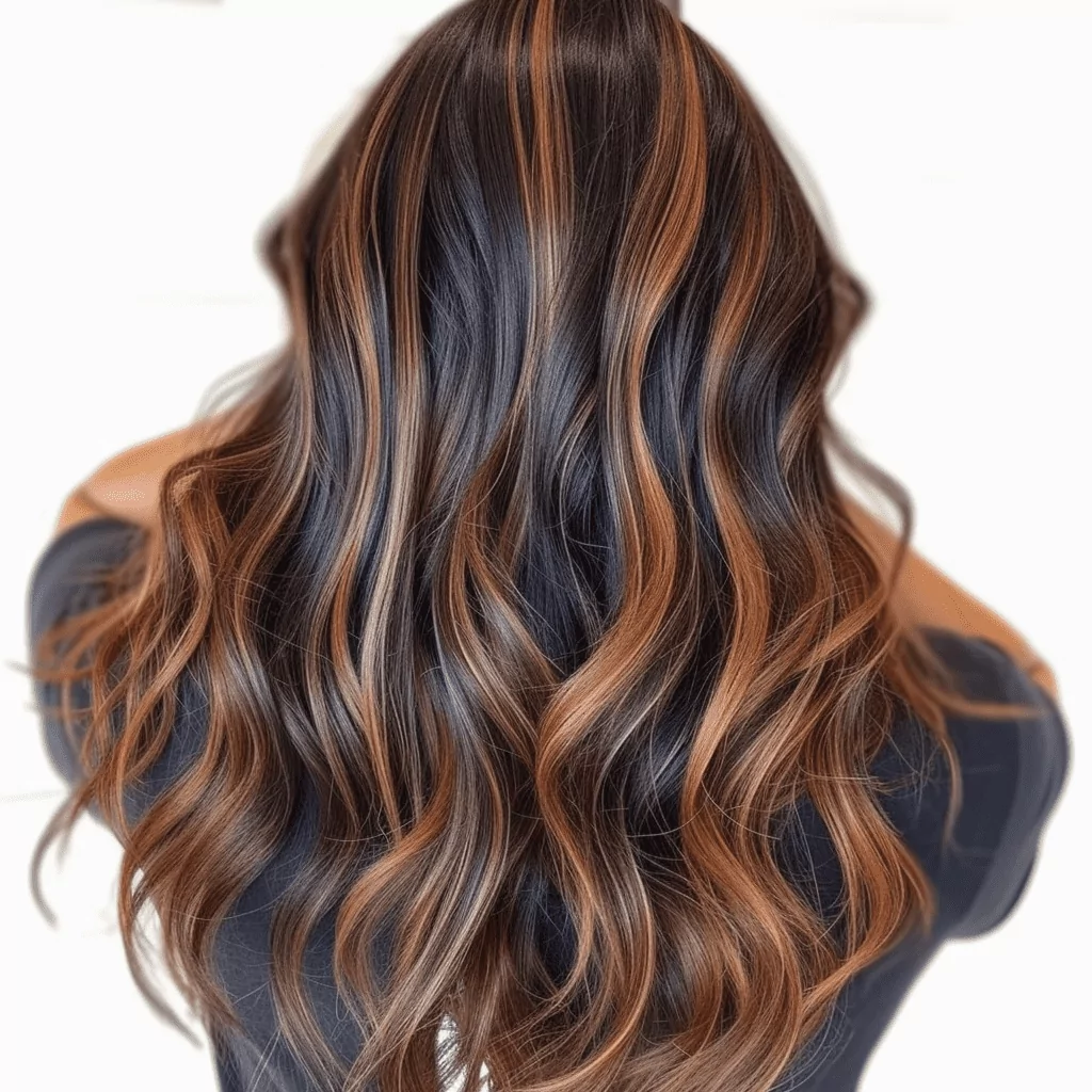 Long Dark Hair with Warm Copper Highlights