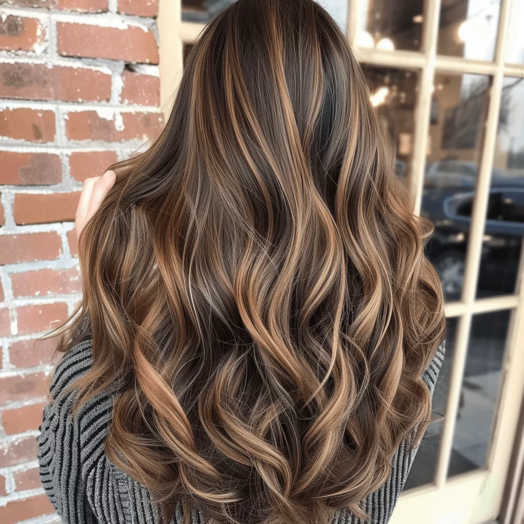 Long Thick Brown Hair with Caramel Highlights