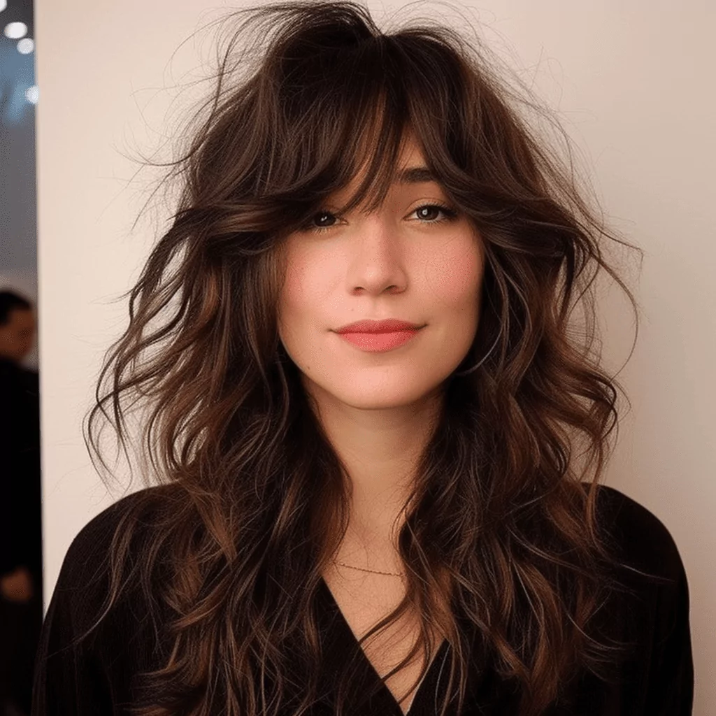 Long Wavy Shag with Curtain Bangs and Shrt Layers