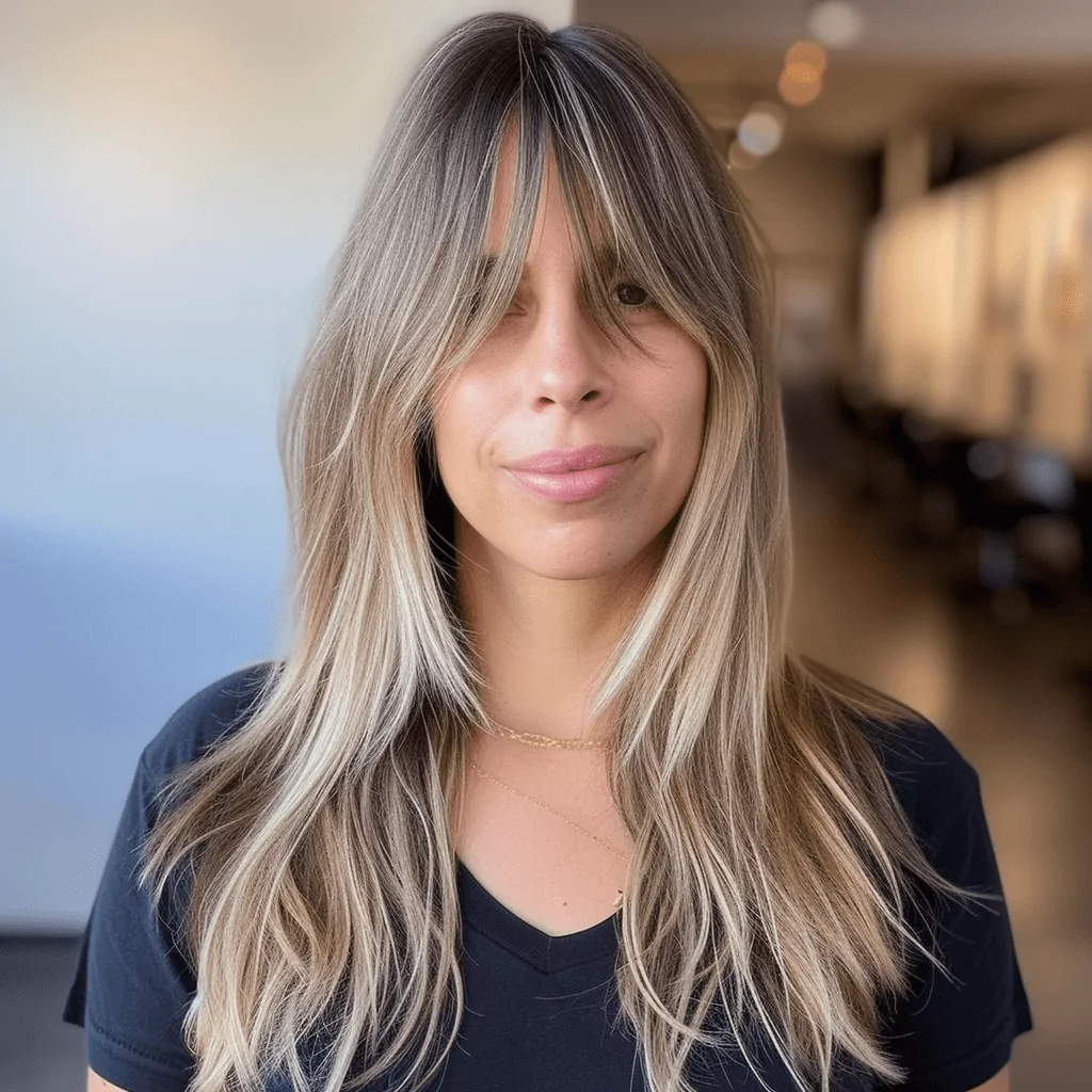 Low Maintenance Long Hairstyle with Highlights and Curtain Bangs