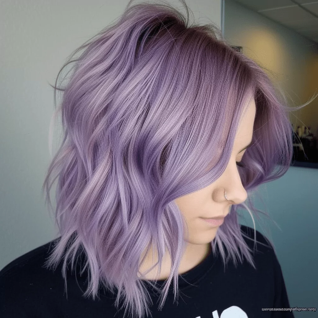 Medium Choppy Pastel Purple Hairstyle