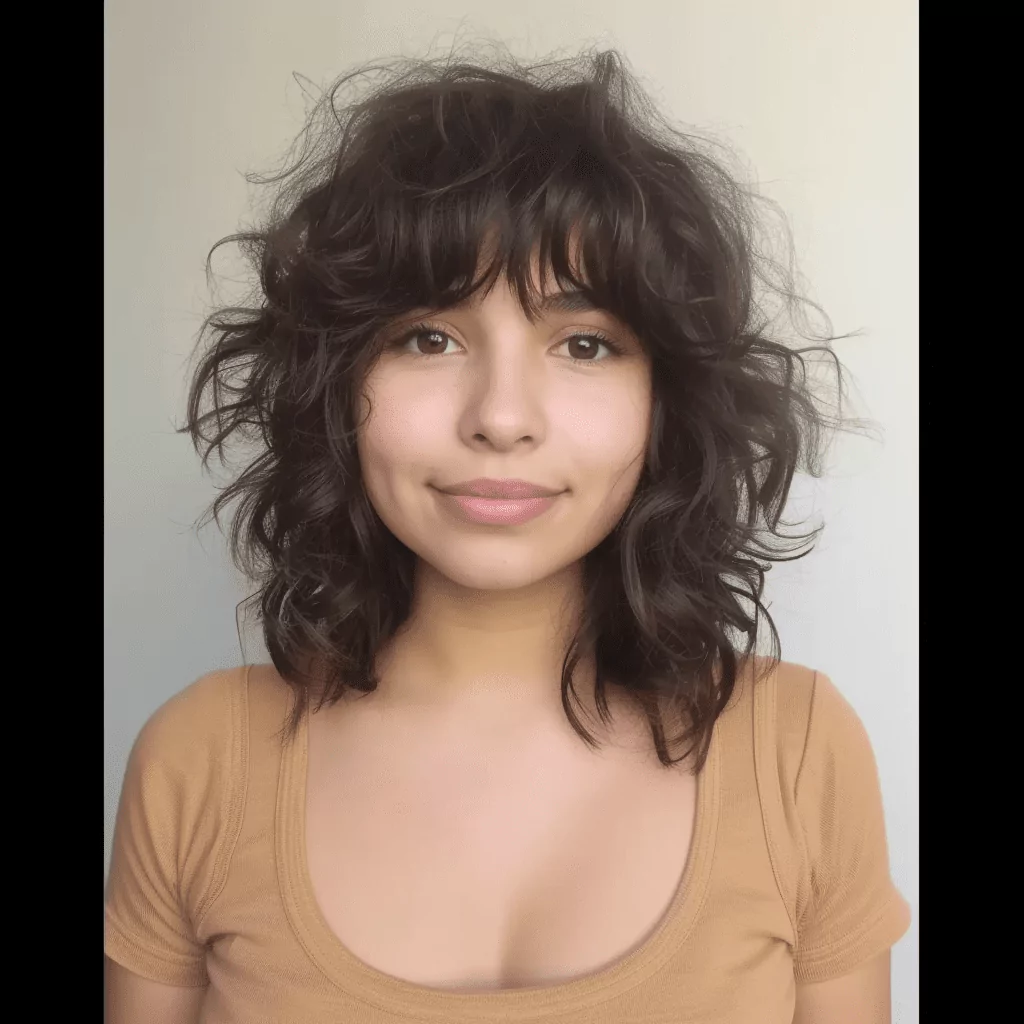 Medium Curly Hair Round Face Bangs