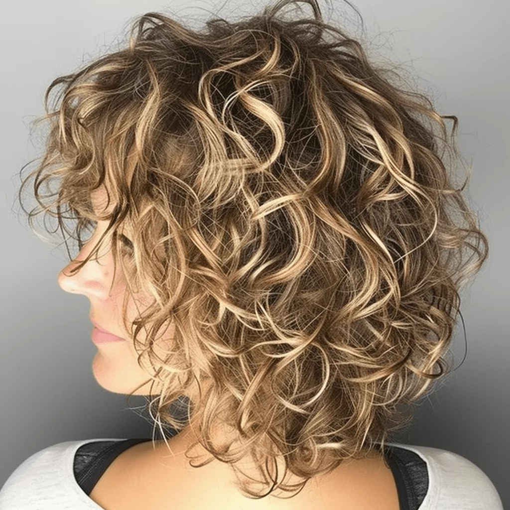 Medium Shaggy Curly Cut With Highlights