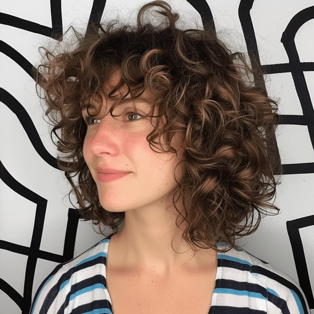 Mid Length Curly Hairstyle With Bangs