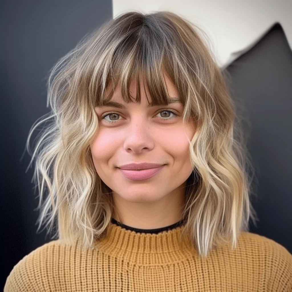 Mid Length Wavy Cut With A Fringe