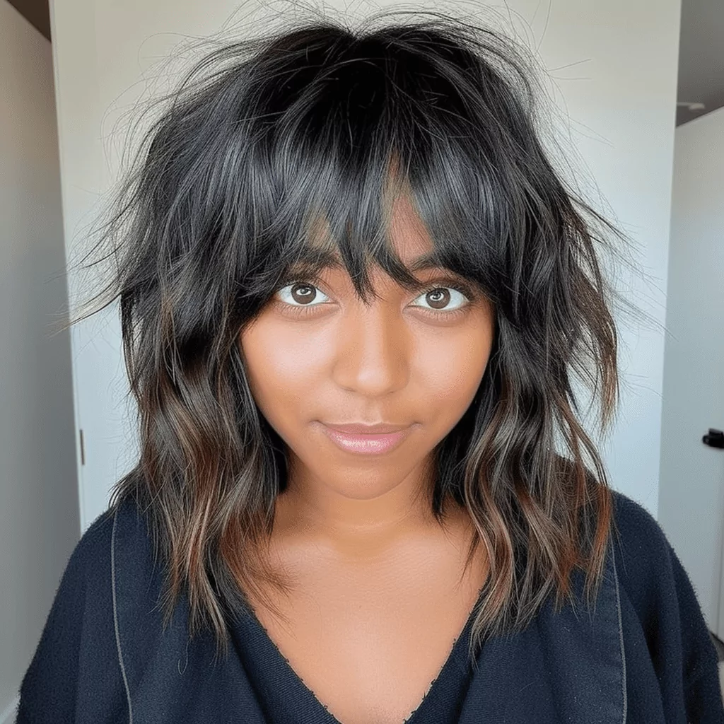 Round Face Wispy Bangs for Round Face and Thick Hair Texture