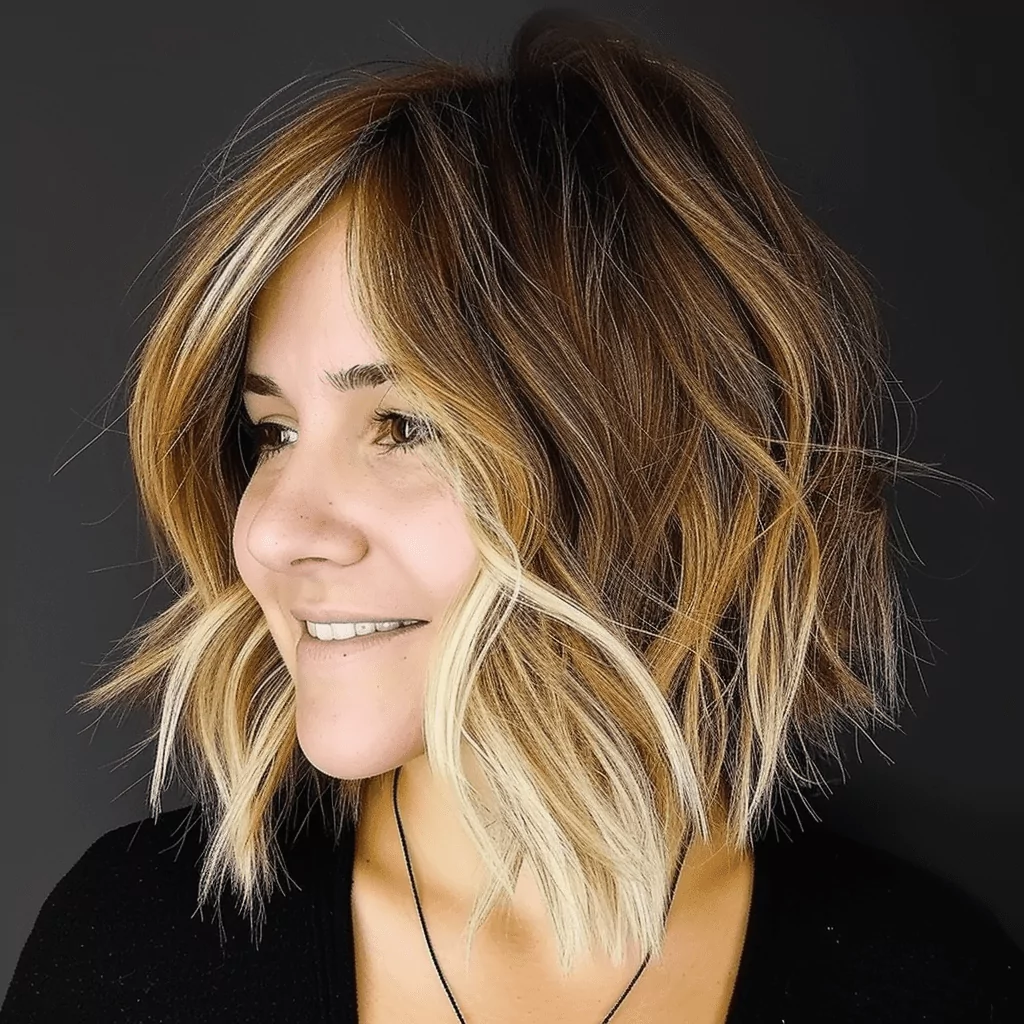 Shaggy Brown Bob With Bleached Highlights