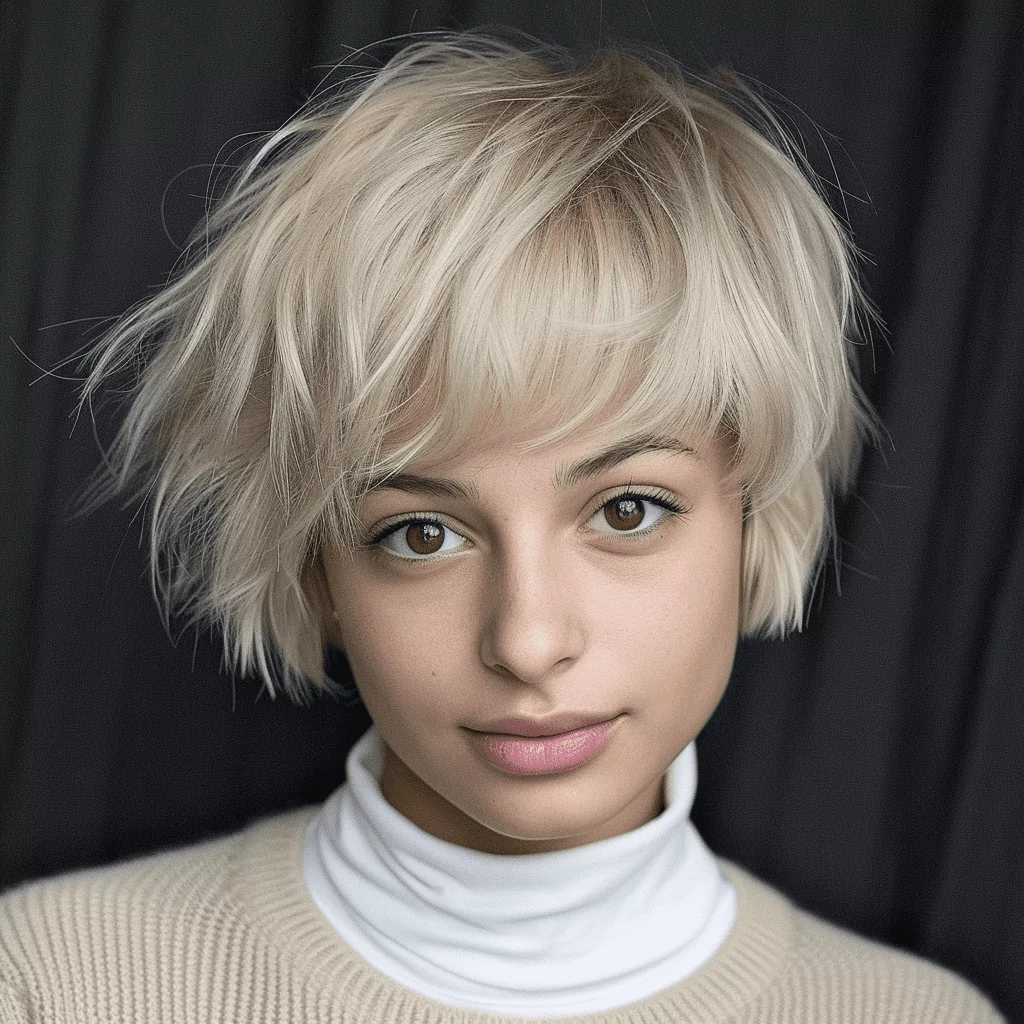 Short Blonde Layered Hairstyle with Bangs