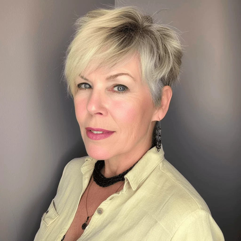 Short Haircut with Side Swept Bangs for Mature Woman