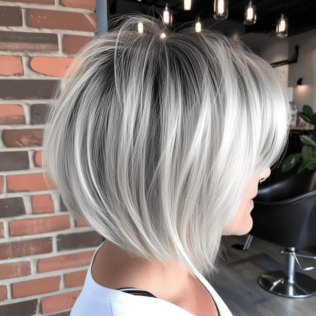 Stacked Gray Bob with Dark Roots