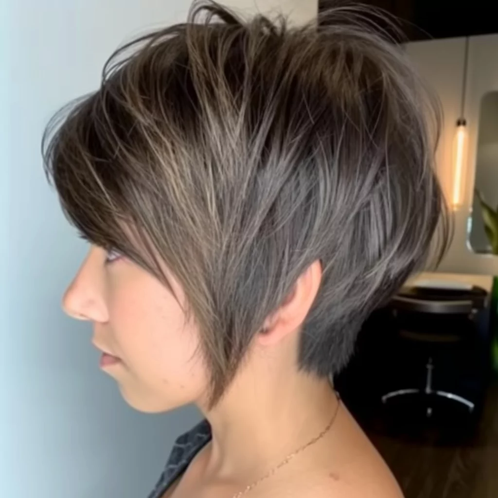 Stacked Pixie Bob with Swooping Bangs and Side Undercut