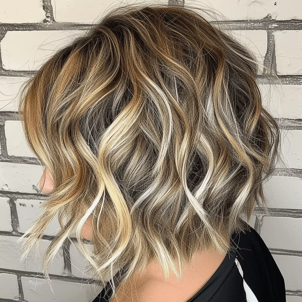 Wavy Inverted Bob With Blonde Highlights
