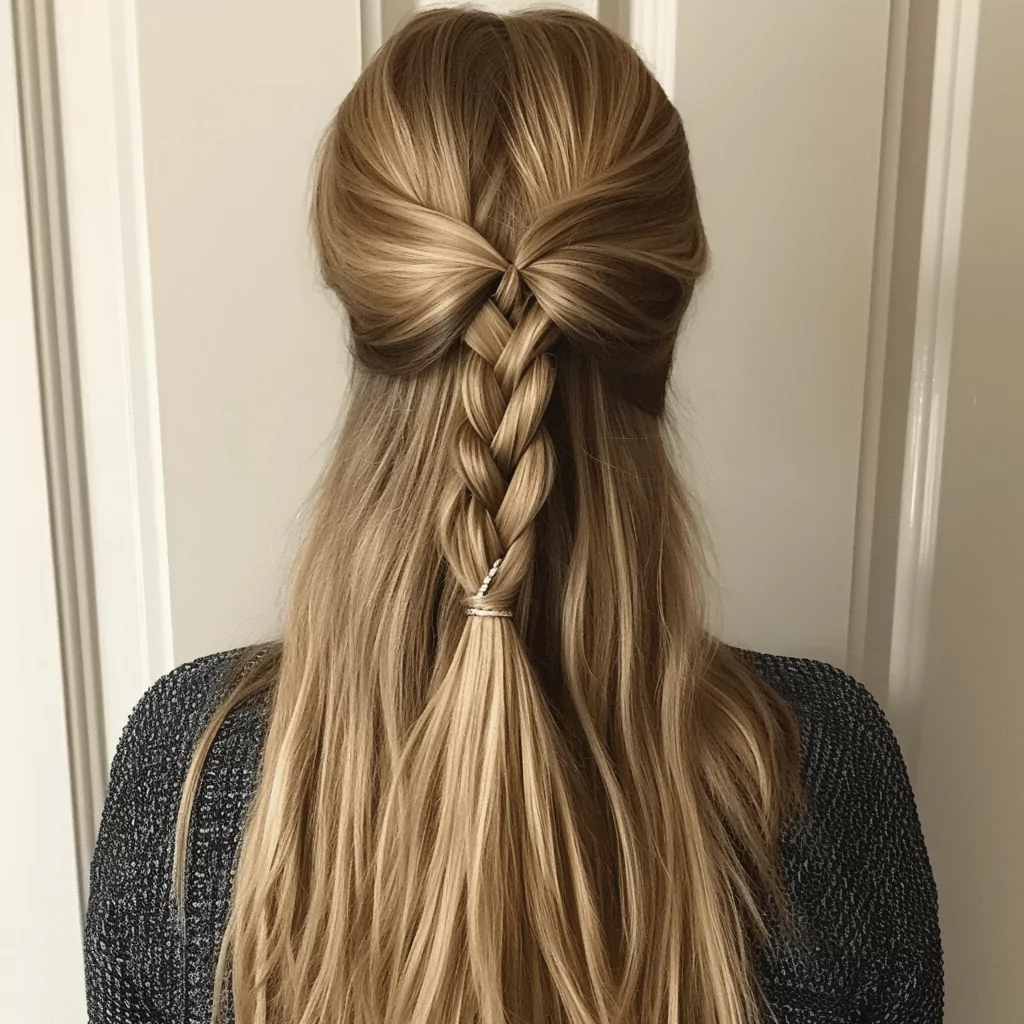 braided half updo for thick straight hair