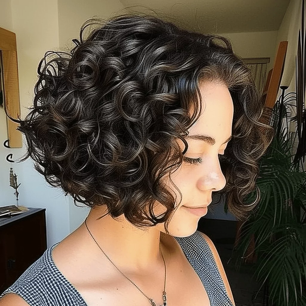 chin length curly bob hairstyle