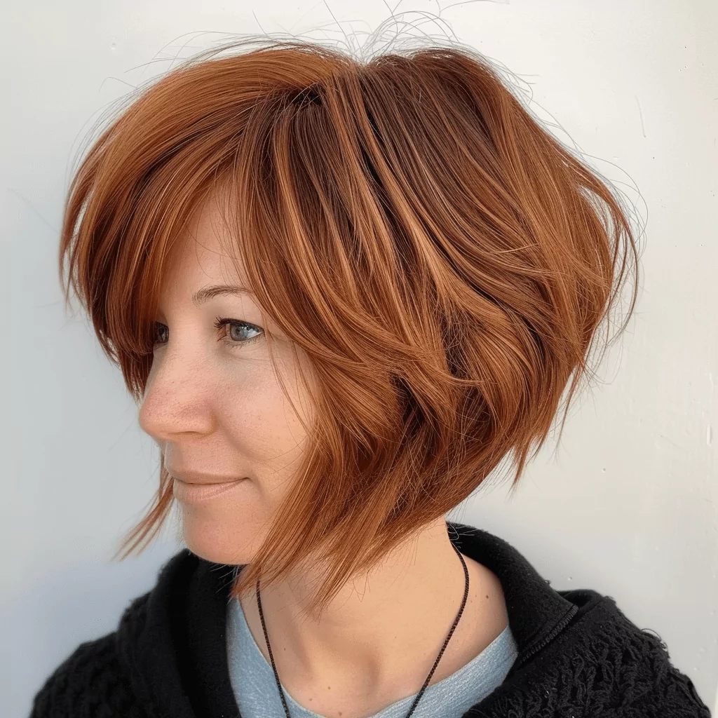 Asymmetrical Feathered Fringe with Copper Bob