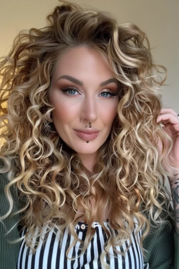 Blonde Balayage with Shadow Roots on Curly Hair