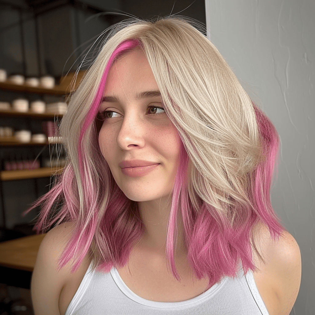 Blonde Hair with Pink E Girl Streaks