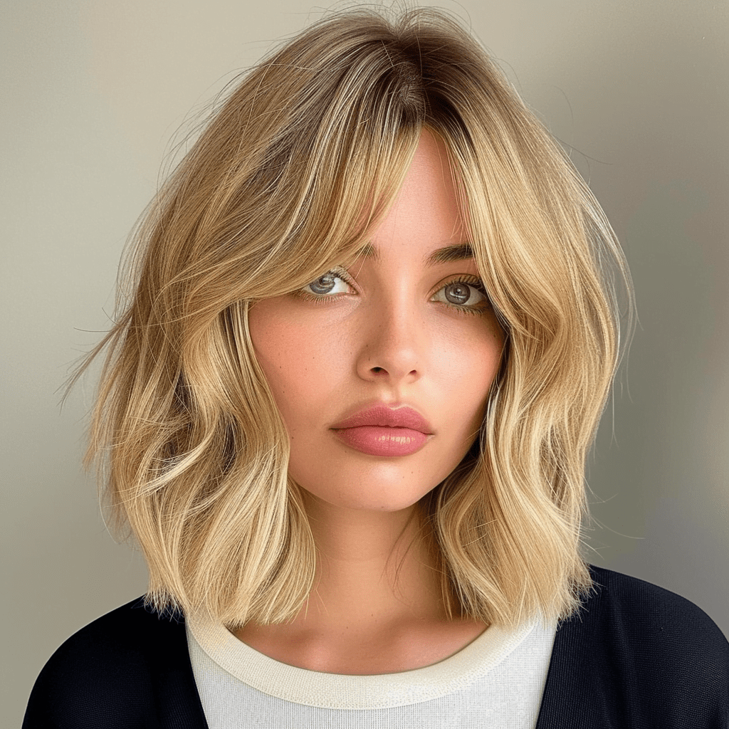 Blunt Lob with Soft Butterfly Bangs