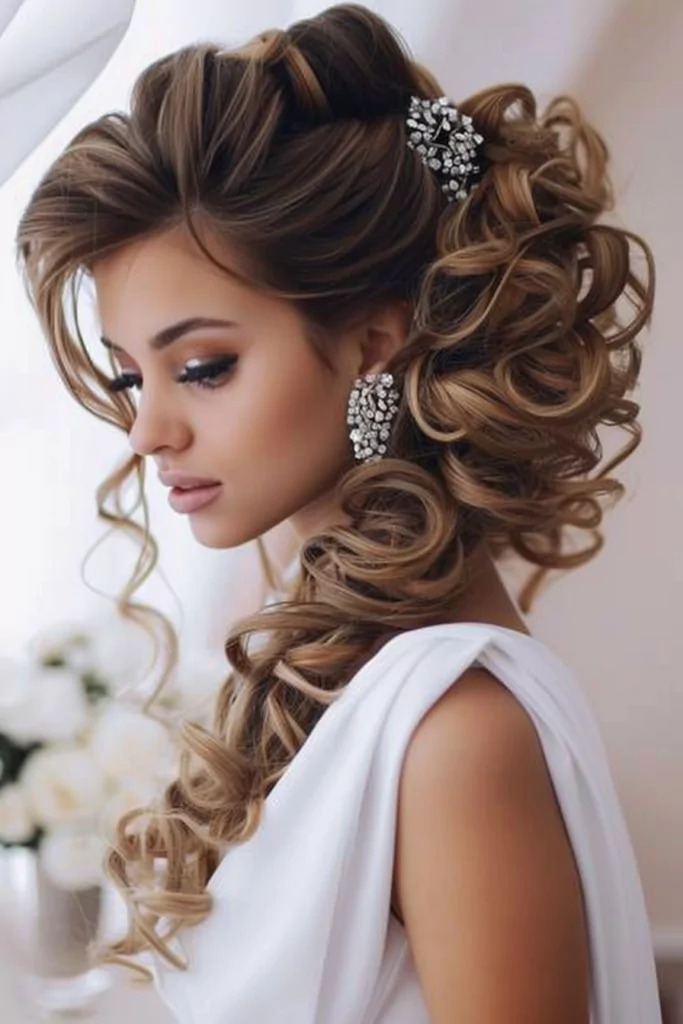Bridal Long Curly Ponytail With A Bouffant