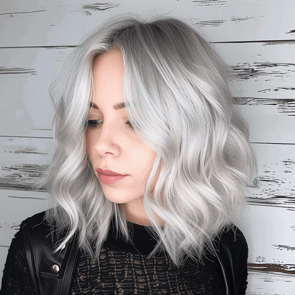 Bright Silver Lob with Shadow Roots