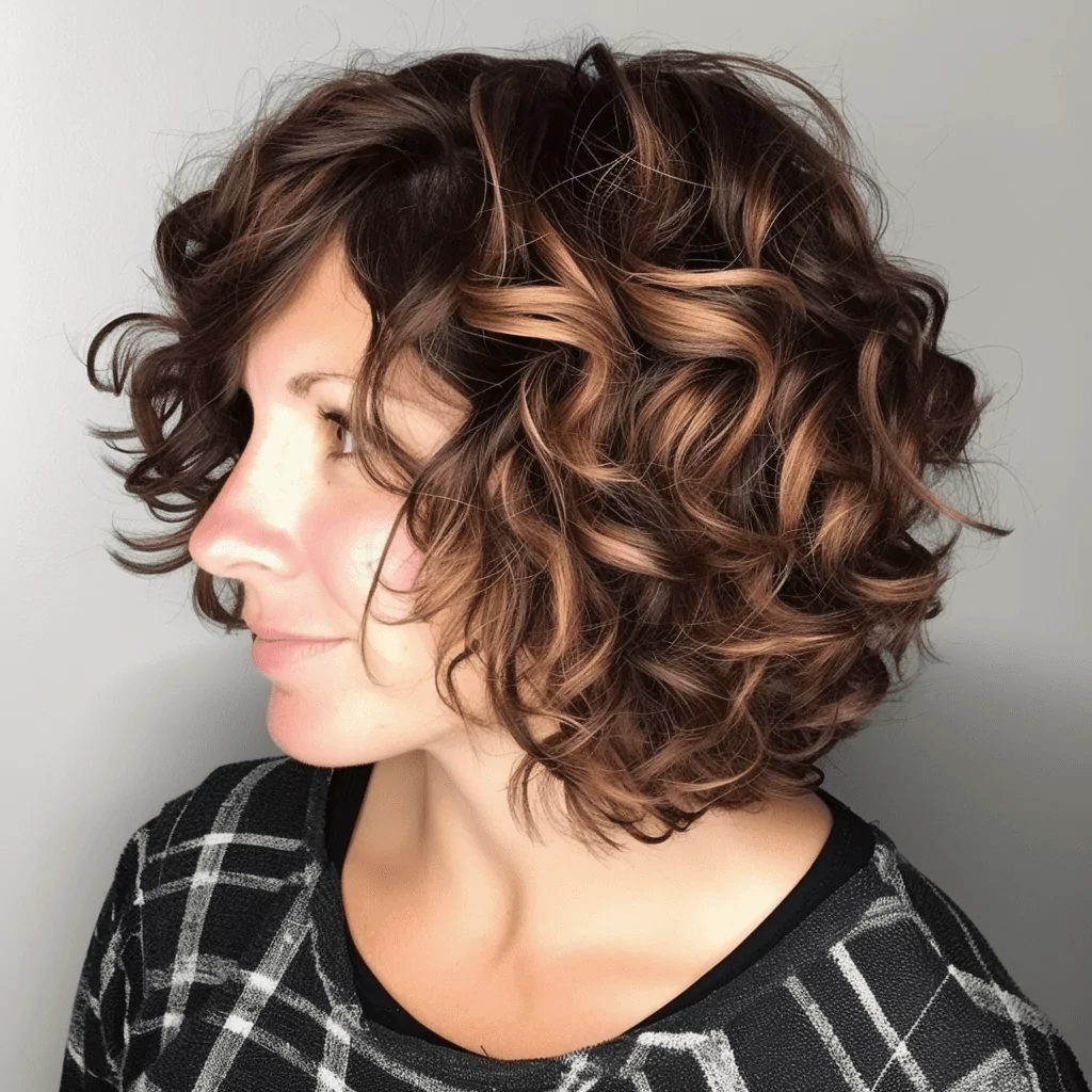 Brown Curly Bob With Highlights