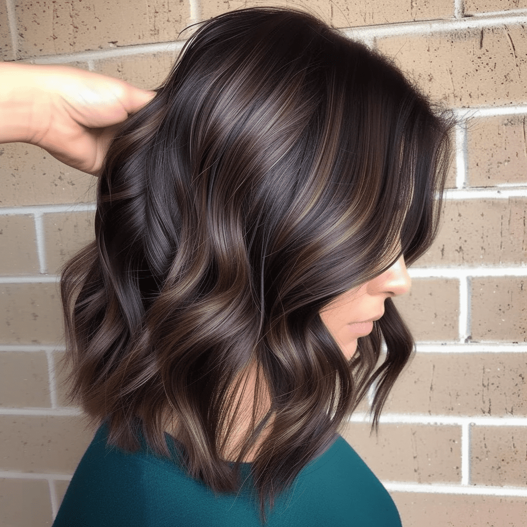 Chocolate Brown Lob With Subtle Highlights