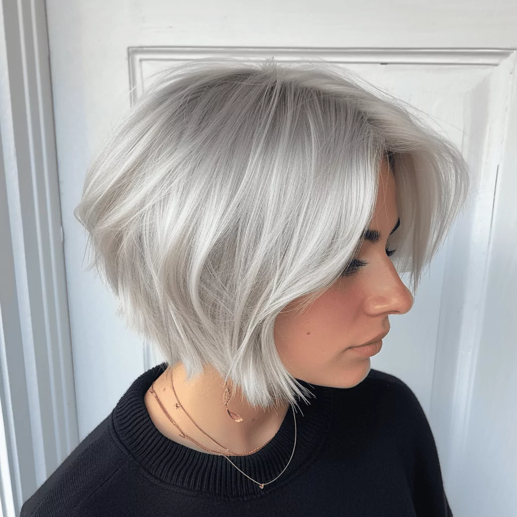 Choppy Silver Stacked Bob Hairstyle