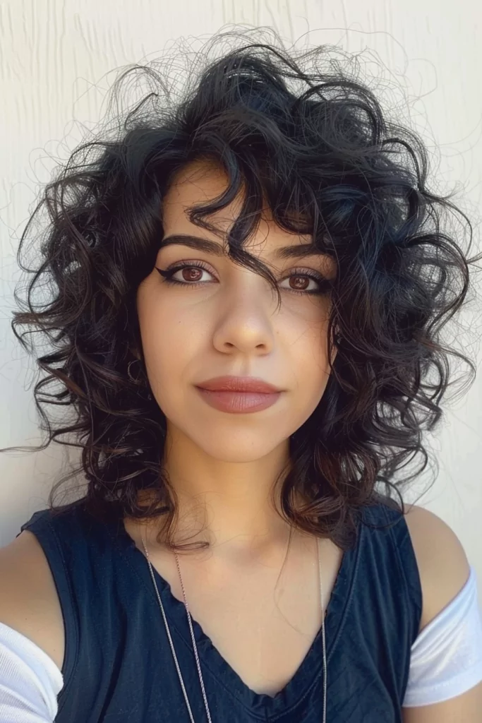 Collarbone Length Shag for Curly Hair