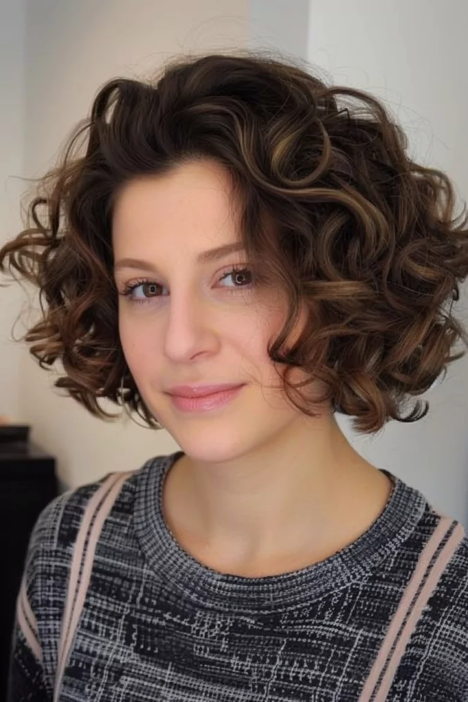 Curly Bob with Ash Brown Highlights