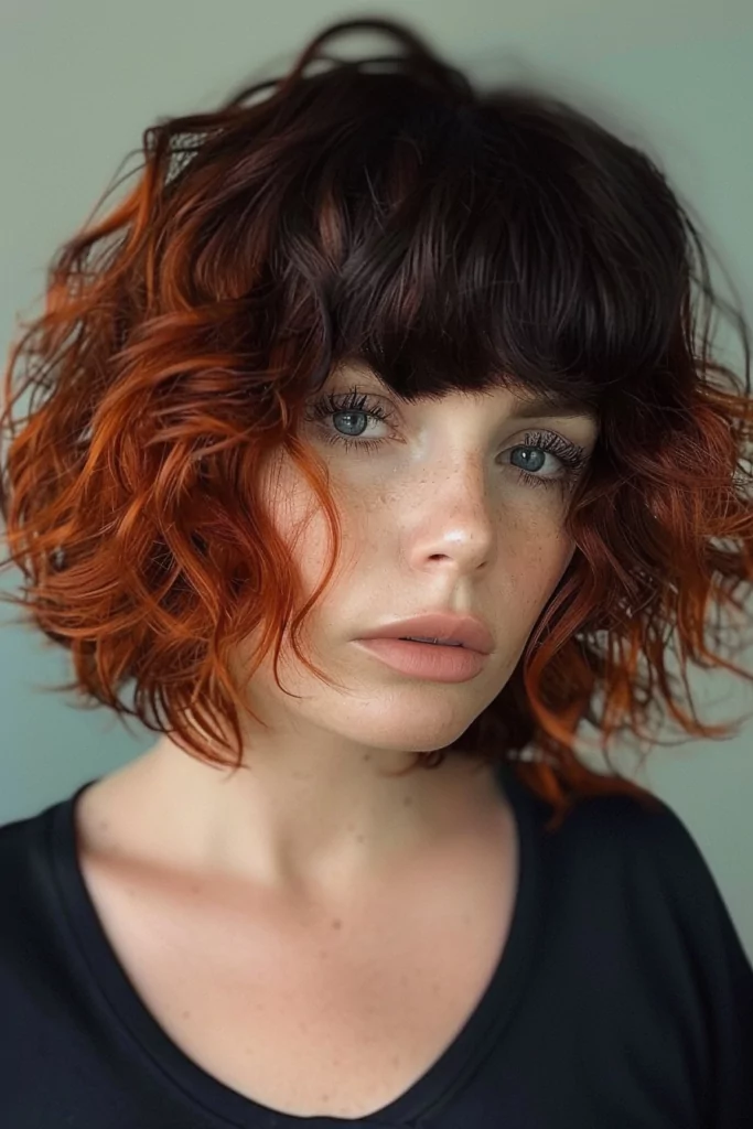 Curly Bob with Blunt Bangs