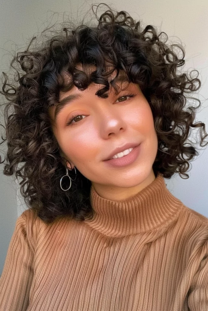 Curly Bob with Short Curly Bangs
