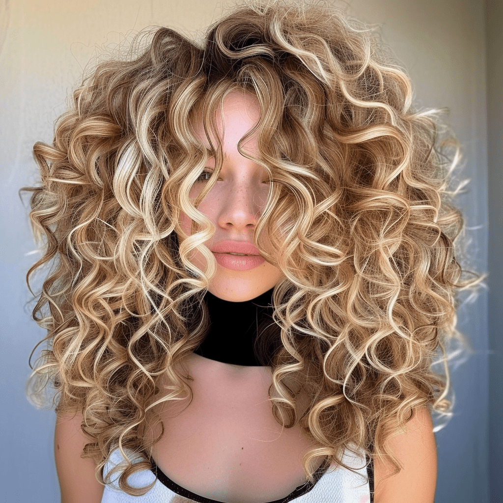 Curly Hair with Blonde Highlights