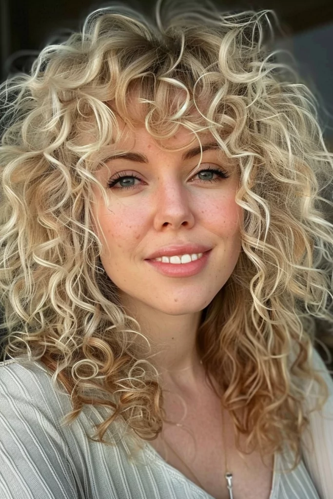 Curly Shag on Butter Blonde Messy Curls