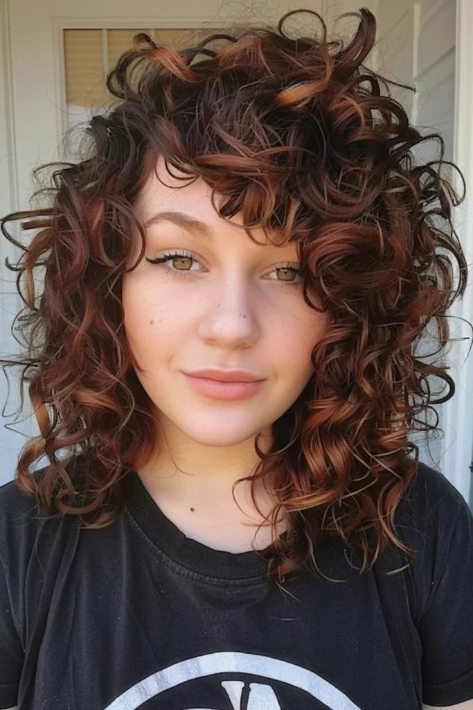 Curly Shaggy Hair Style for a Round Face