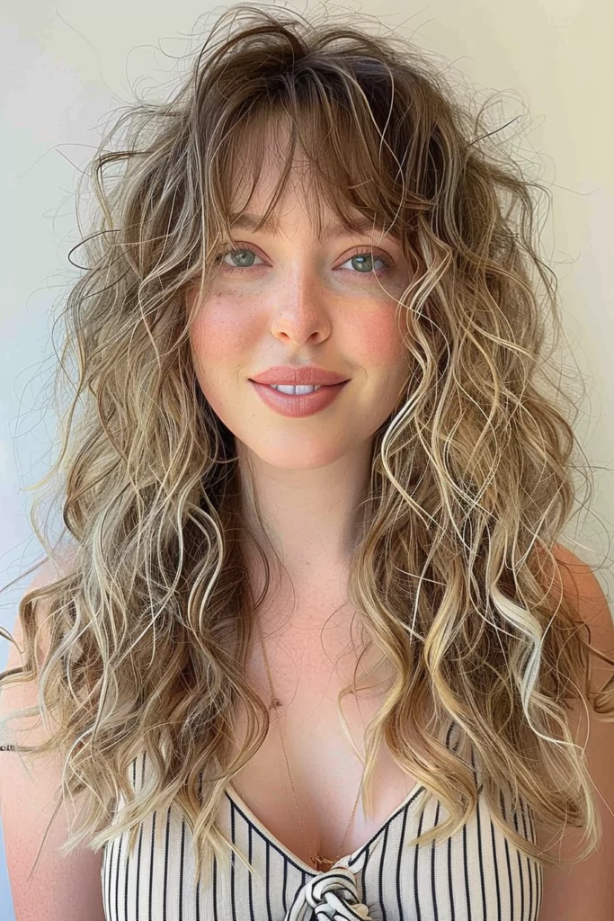 Curly Waves with Long Curtain Bangs
