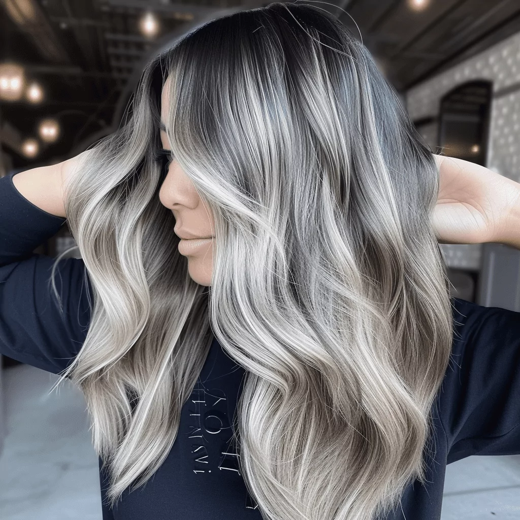Dark Hair with Silver and Blonde Balayage
