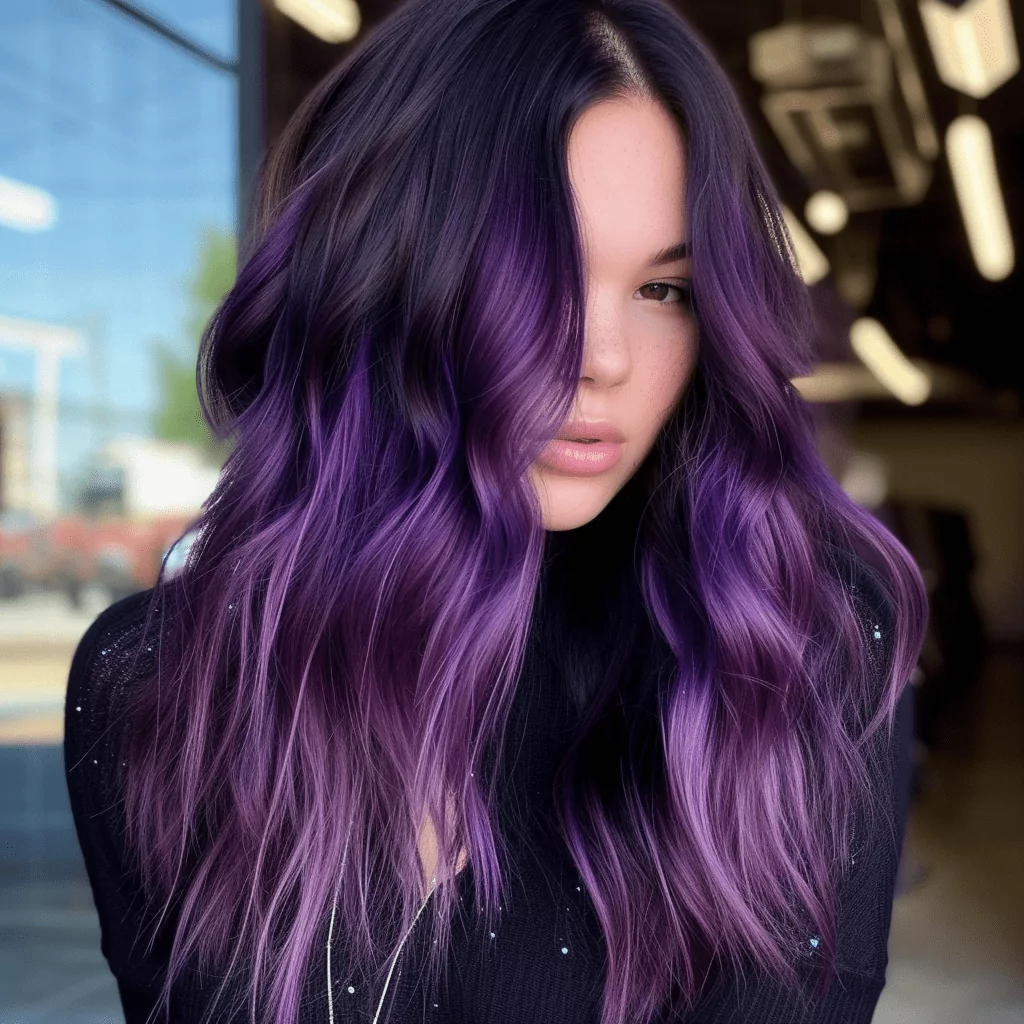 Dark Purple Hair with Pastel Face Framing Highlights