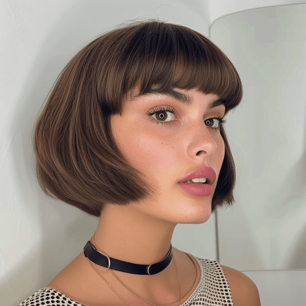 Ear Length French Bob with Blunt Bangs