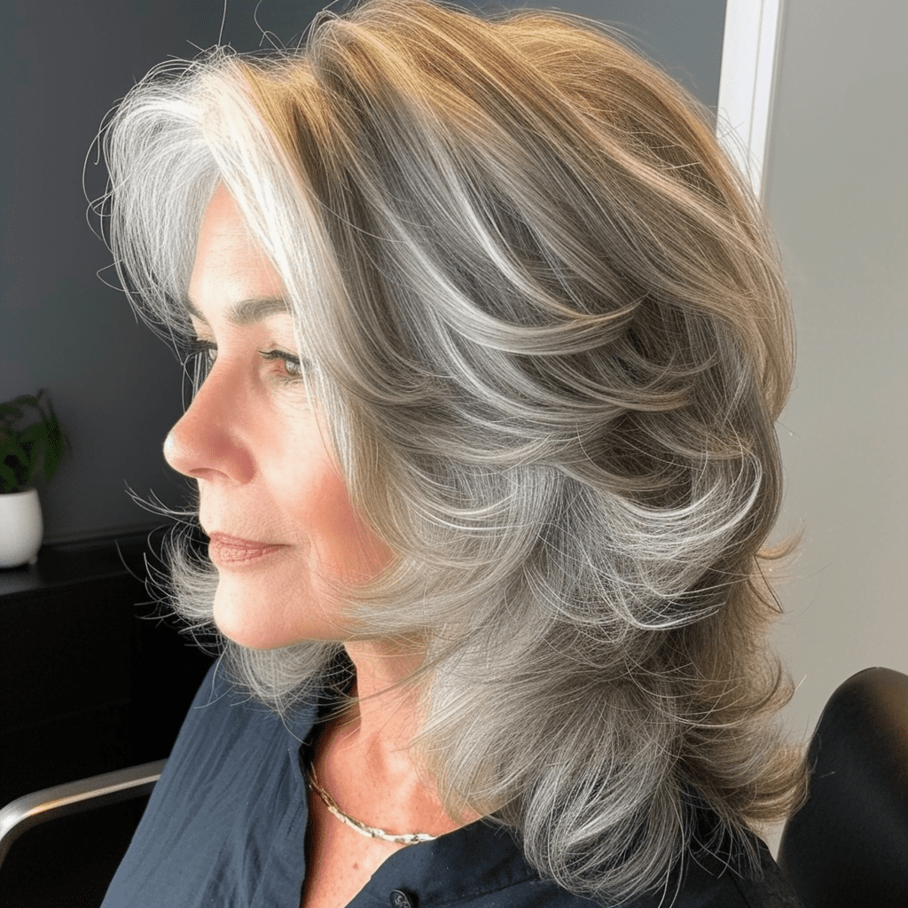 Fancy Two Tier Medium Gray Hairstyle