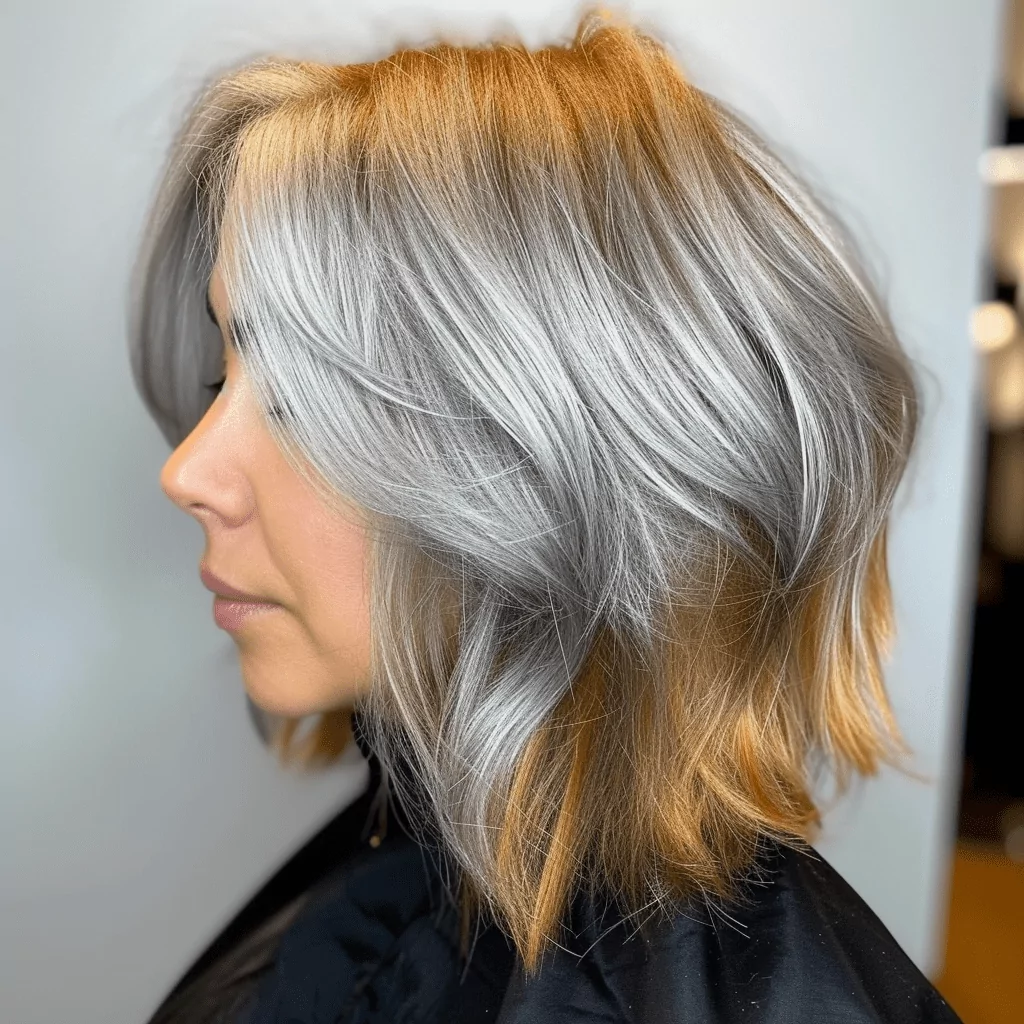 Gray Hair Style With Golden Highlights