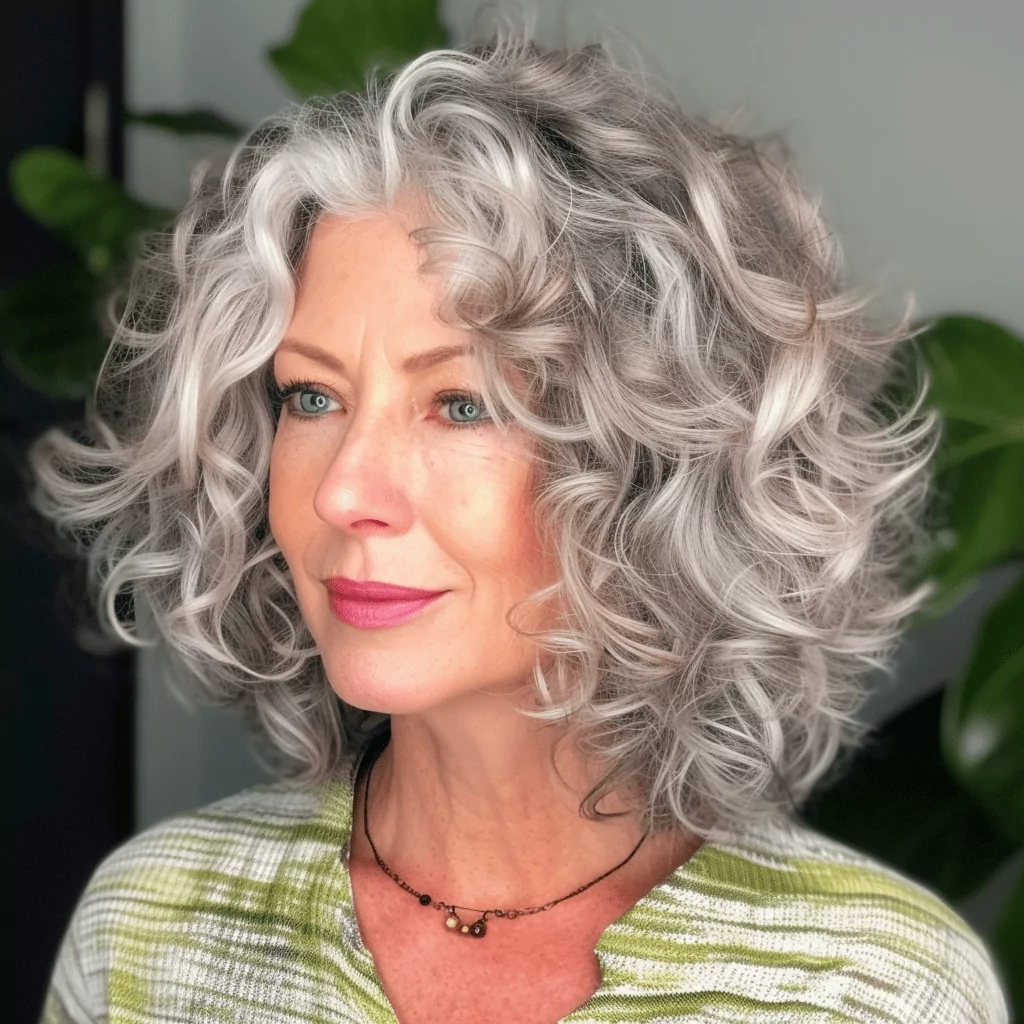 Gray Perm Lob With Loose Curls