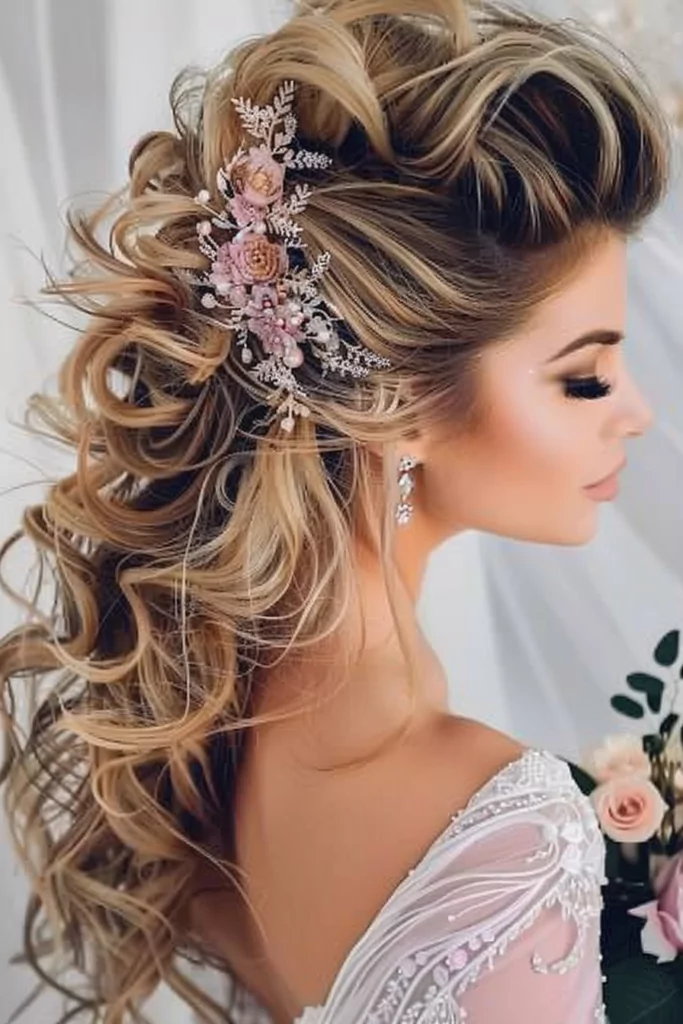 Half Up Curly Ponytail For Wedding
