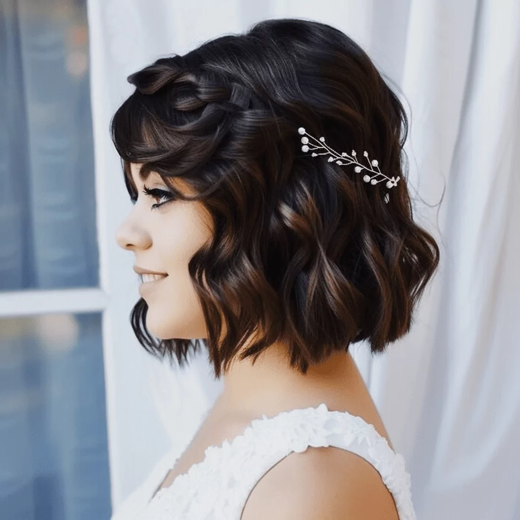 Half Up Half Down Wedding Hairstyle for Short Hair